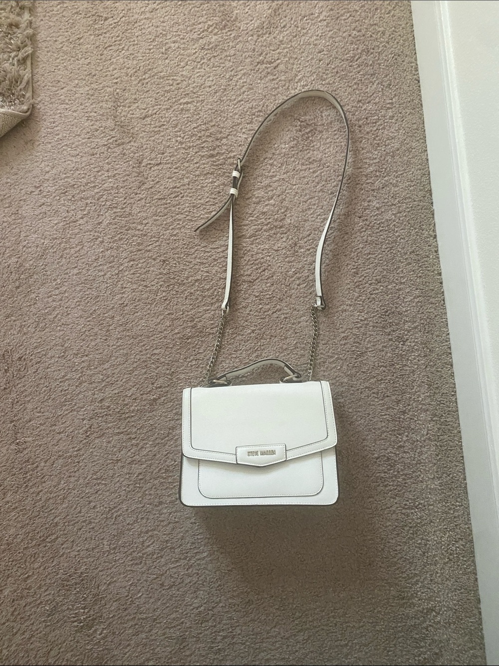 Steve Madden White Leather Top-Handle Crossbody Bag